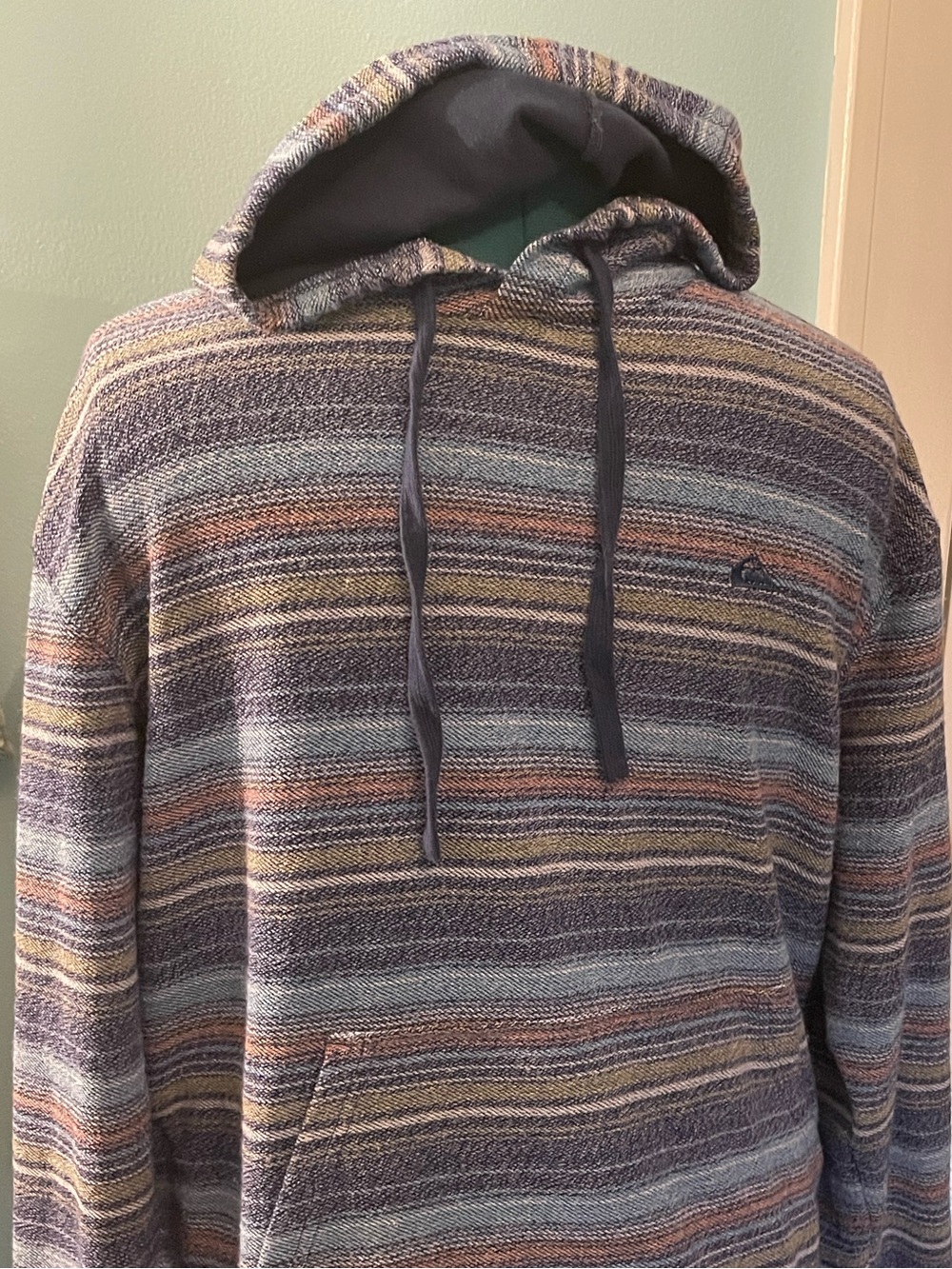 Quiksilver Multistripe Pullover Hoodie in Navy, Rust & Sage